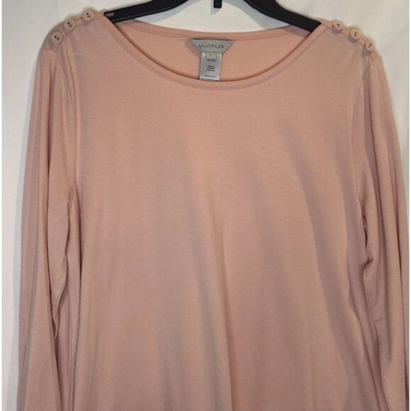 Multiples Women’s Pink Button Accent 3/4 Sleeve Knit Tunic Blouse Top Sz L NEW - Picture 2 of 10